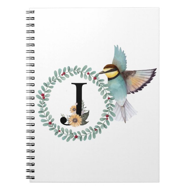 Bird with Wreath with letter  "J" Notebook (Front)