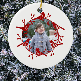 Bird Wreath Modern Scandi Photo Ceramic Tree Decoration