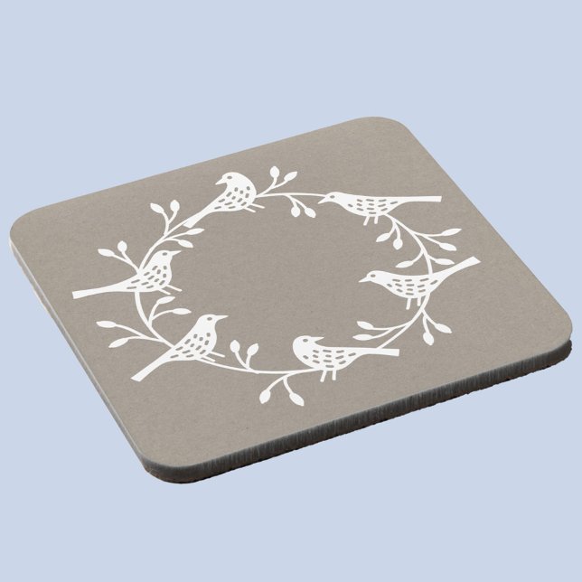 Bird Wreath Modern Scandinavian Coaster (White Scandinavian bird wreath festive drinks coaster)