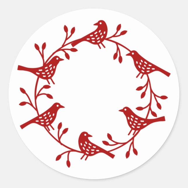 Bird Wreath Modern Scandinavian Style Classic Round Sticker (Front)