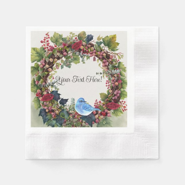 Bird & Wreath Paper Napkins (Front)