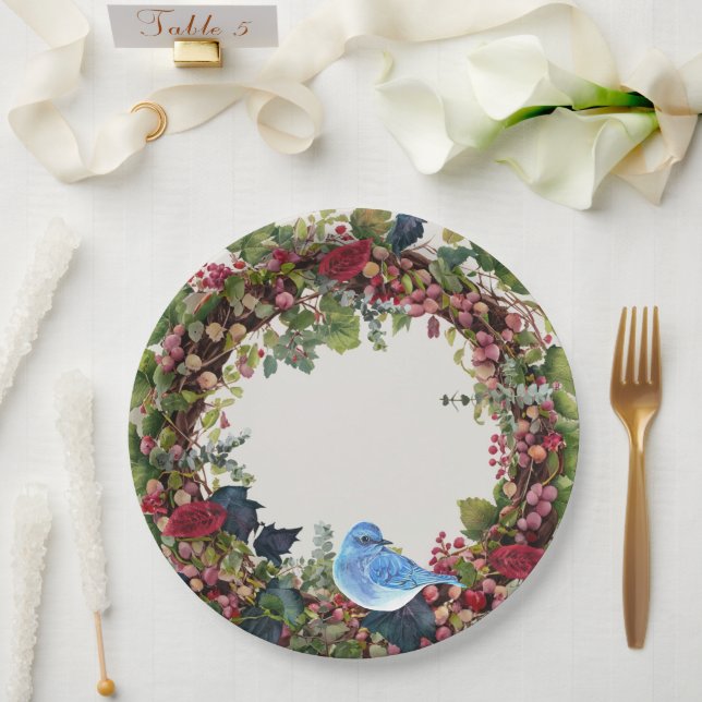 Bird & Wreath Paper Plate (Wedding)