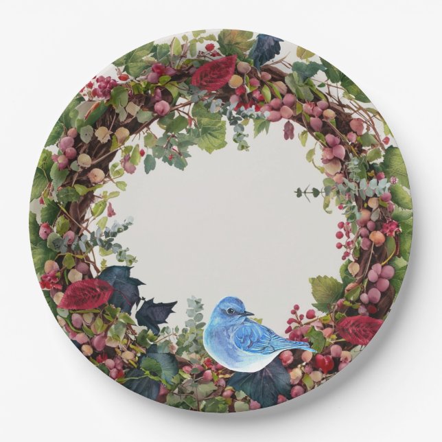 Bird & Wreath Party Plate (Front)