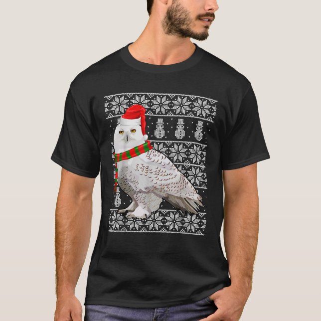 Bird Xmas Santa Hat Snowy Owl Ugly Christmas  T-Shirt (Front)