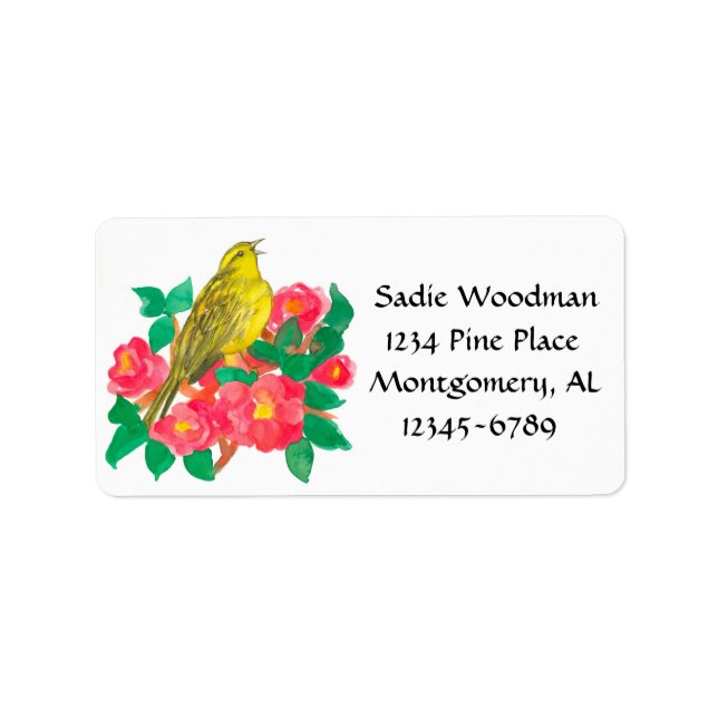Bird Yellowhammer Camellia Return Address Label (Front)