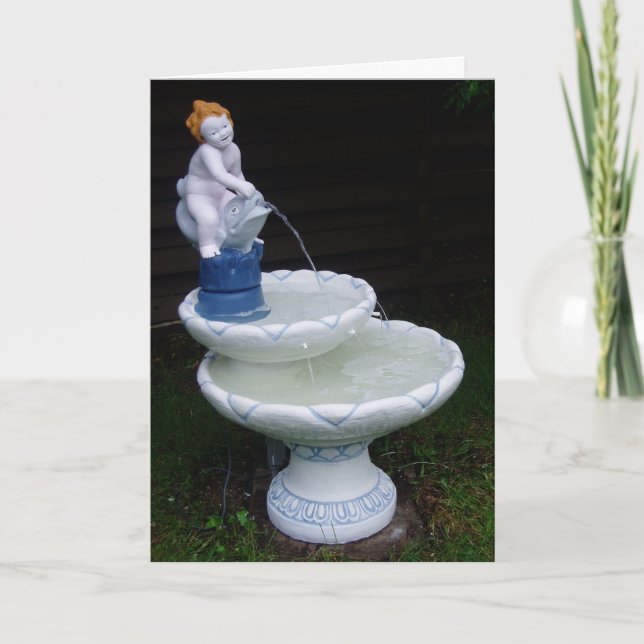 "Birdbath Fountain Flowing Water #1" Birthday Card (Front)