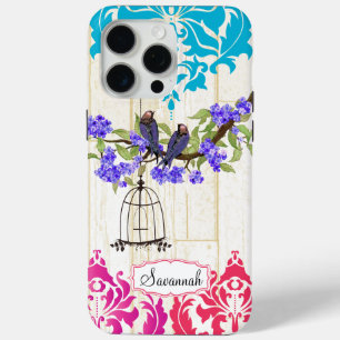 Birdcage Bird Pink Coral Aqua Damask iPhone Case