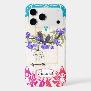 Birdcage Bird Pink Coral Aqua Damask iPhone Case