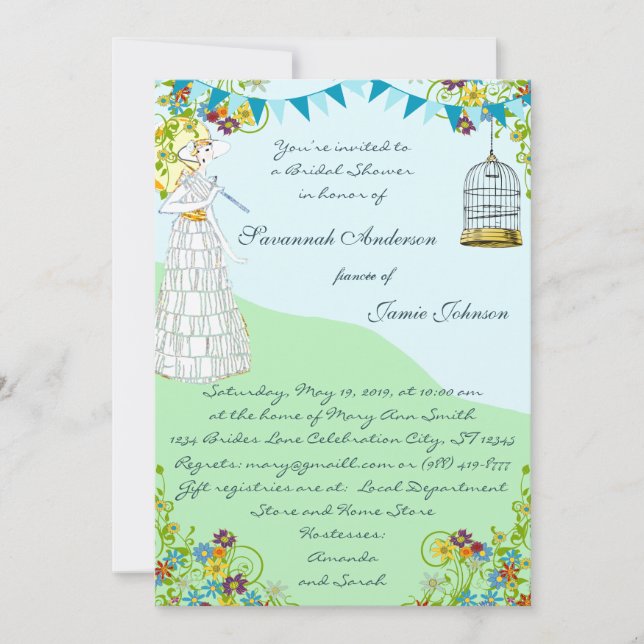 Birdcage Bunting Garden Bridal Shower Invitations (Front)