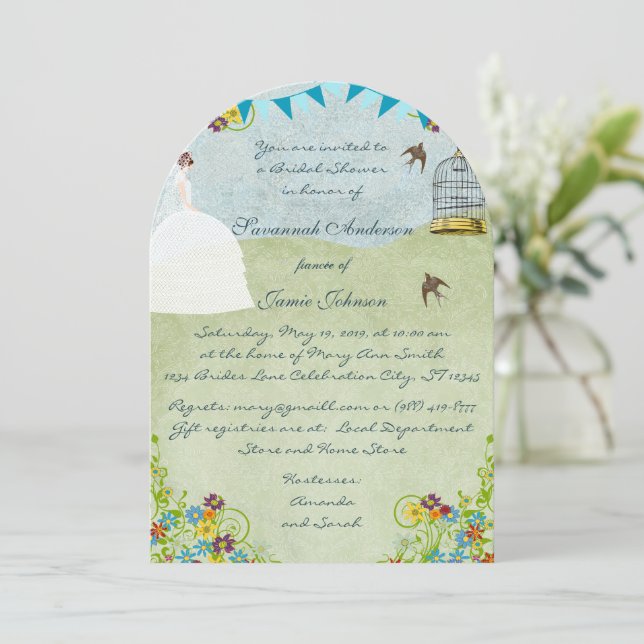 Birdcage Bunting Garden Bridal Shower Invitations (Standing Front)
