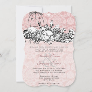 Birdcage Damask Acorn Vintage Love Birds Invitation