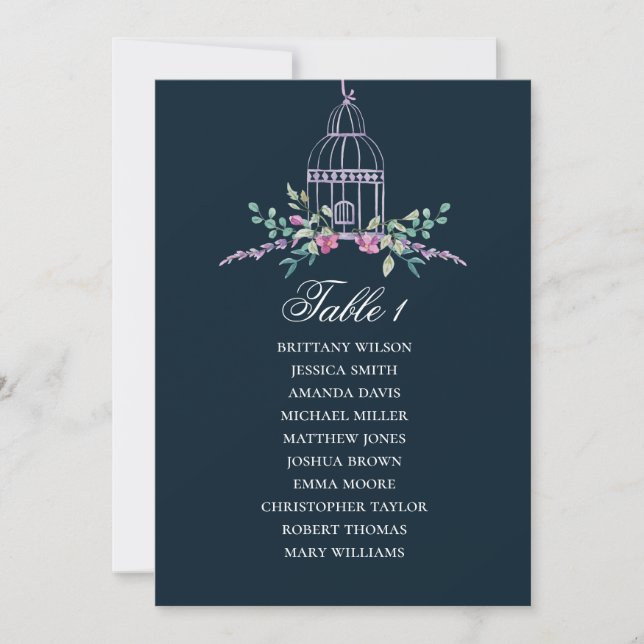 Birdcage floral seating chart. Navy wedding flower Invitation (Front)