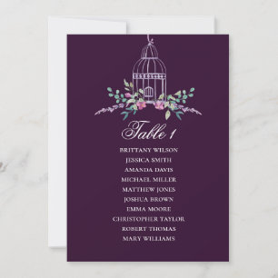 Birdcage floral seating chart. Purple wedding Invitation