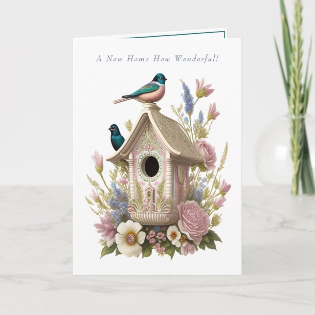 Birdcage Flowers New Home Card (Front)