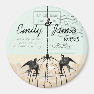 Birdcage Love Birds Wedding Badge Magnet