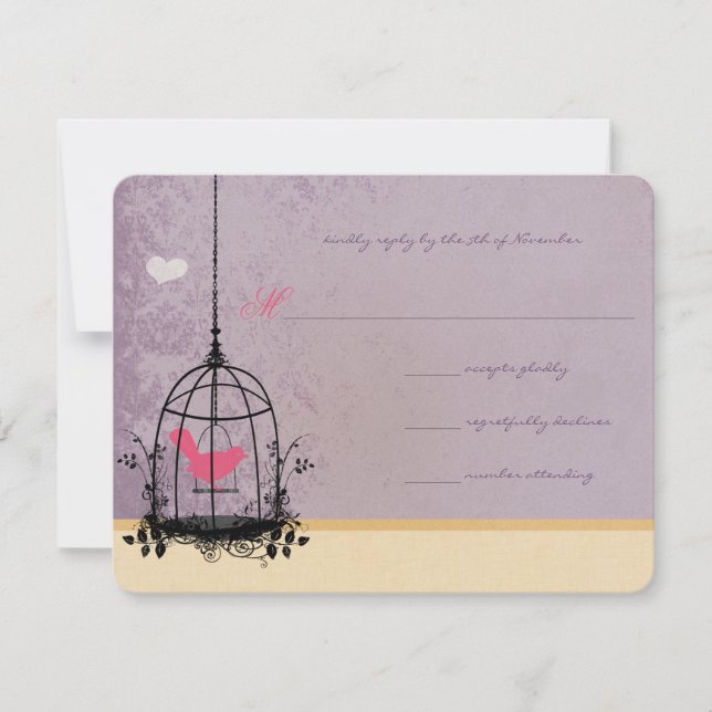 Birdcage Pink and Eggplant Wedding Invitations (Front)