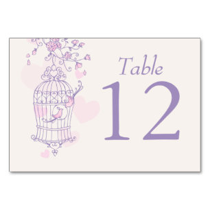 Birdcage pink purple wedding table numbers