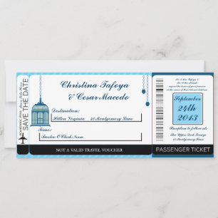Birdcage/Pink Str Boarding Pass Wedding Invitation