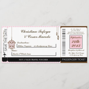 Birdcage/Pink Str Boarding Pass Wedding Invitation