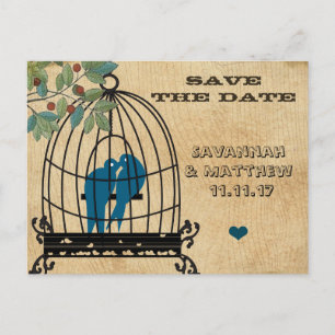 Birdcage Save the Date on Wood Grain Postcard