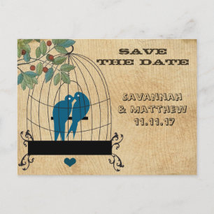 Birdcage Save the Date on Wood Grain Postcard