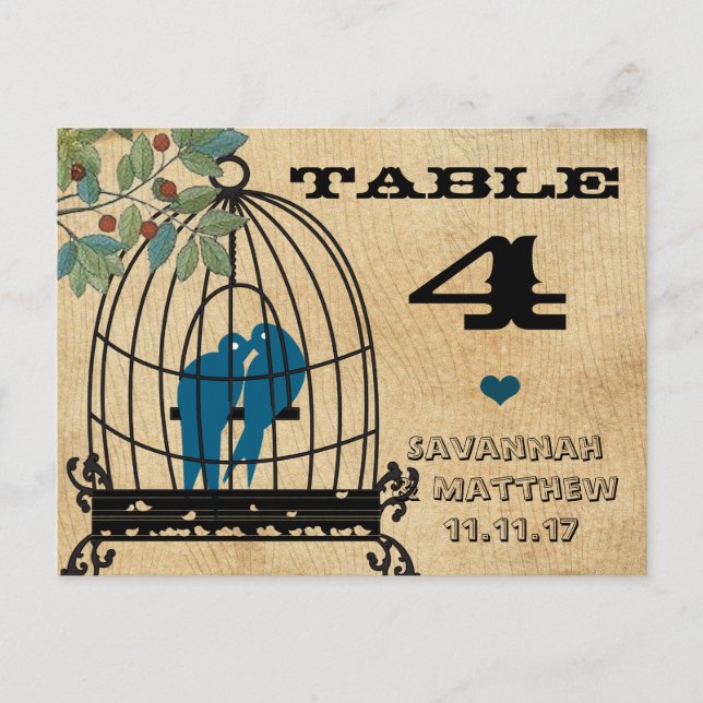 Birdcage Table Number on Wood Grain Postcard (Front)