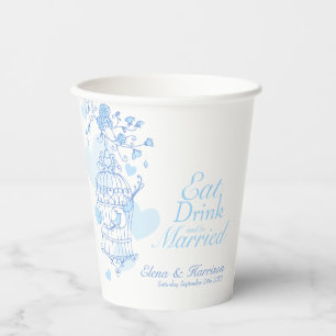 Birdcage wedding custom name blue and white Paper Cups