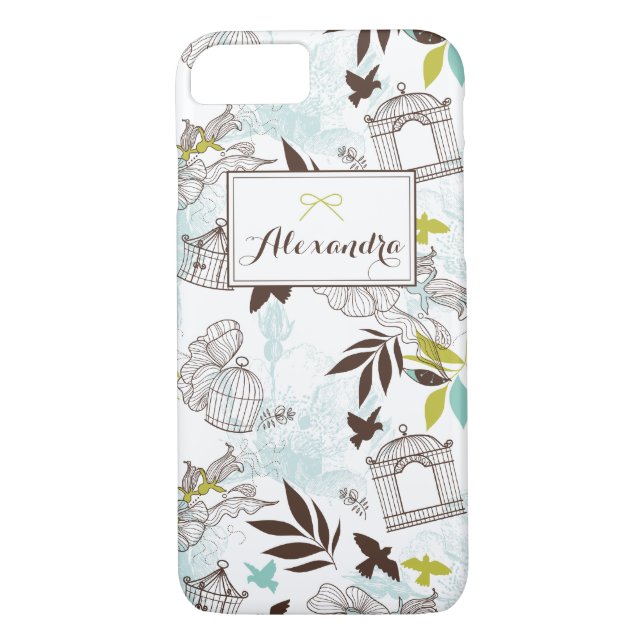 Birdcages Pattern Personalised iPhone 7 Case (Back)