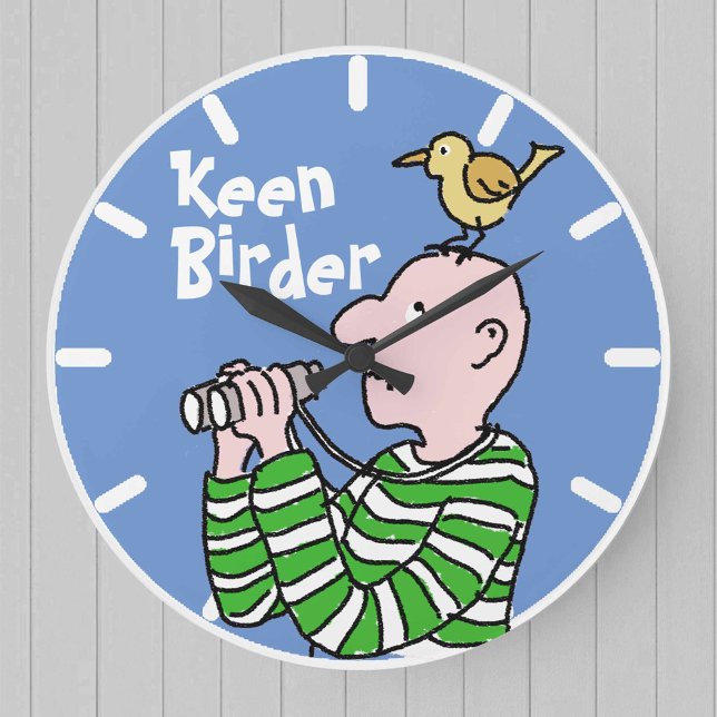 Birder Bird Watching with Bird on Head Large Clock (Creator Uploaded)