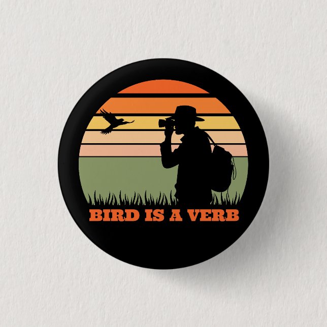 Birder Birdwatching Bird Retro Sunset Funny 3 Cm Round Badge (Front)