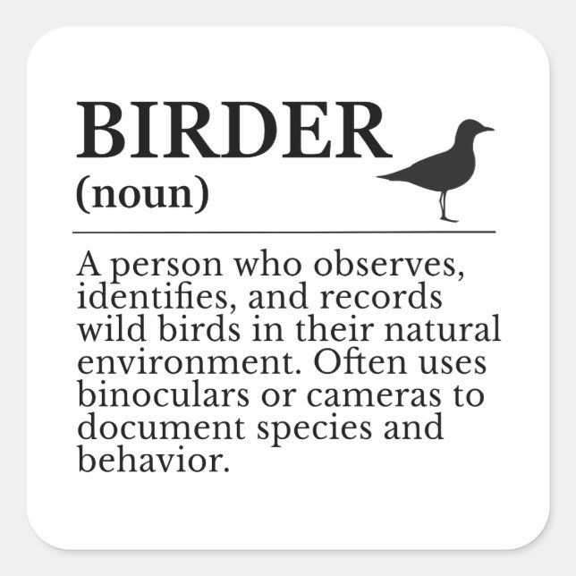 Birder definition - wild bird observer square sticker (Front)