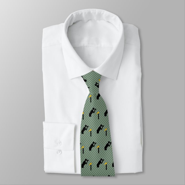 Birder with Binoculars and Yellow Bird on Khaki Tie (Tied)