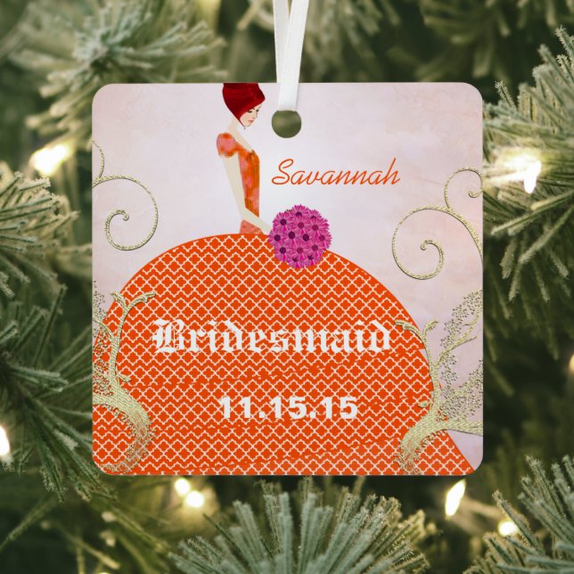 Birdesmaid Gifts Orange and Pink Metal Tree Decoration (Insitu)