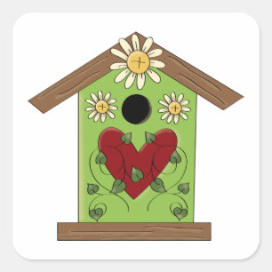 Birdhouse and Daisies Square Sticker