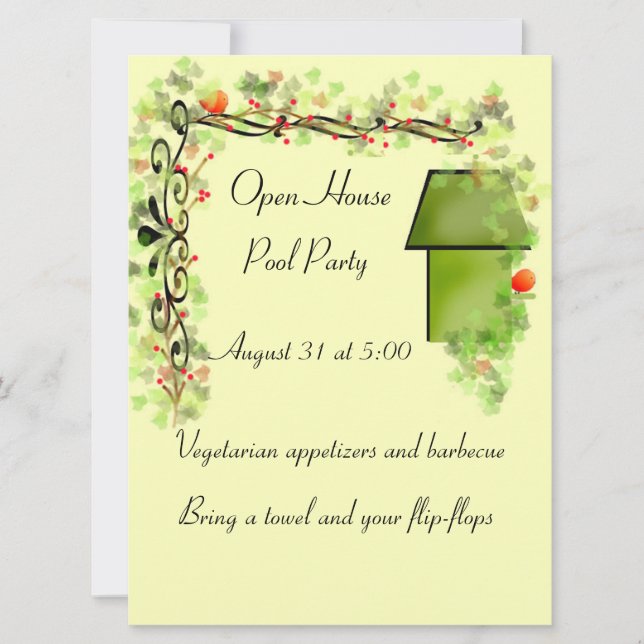 Birdhouse and Ivy Vine Stationery or Invitation (Front)