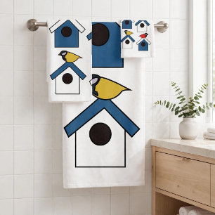Birdhouse Bird House Colourful Birds Birdhouse Bath Towel Set