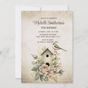Birdhouse Botanical Nature 75th Birthday  Invitation