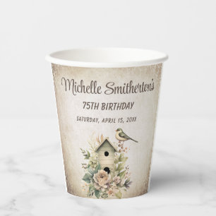 Birdhouse Botanical Nature 75th Birthday Paper Cups