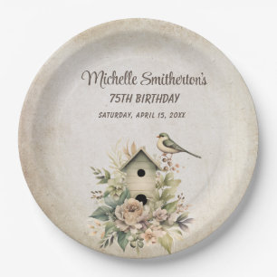 Birdhouse Botanical Nature 75th Birthday  Paper Plate