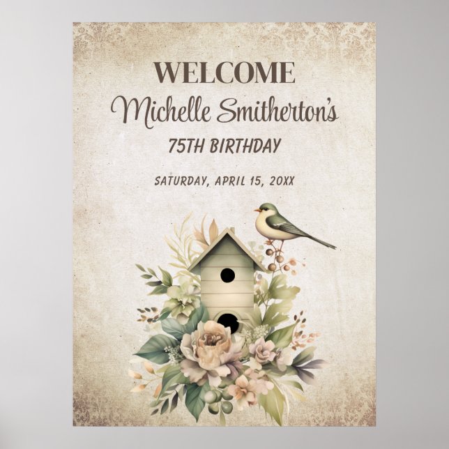 Birdhouse Botanical Nature 75th Birthday  Poster (Front)