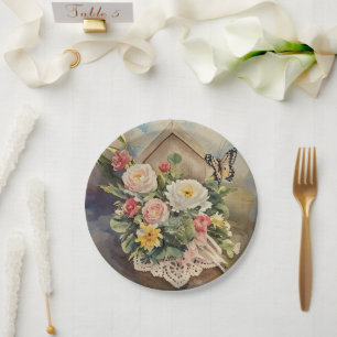 Birdhouse Bouquet - Sm Round Paper Plate