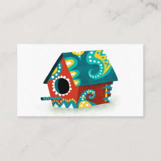 Birdhouse Business Cards - Red White Gold Aqua