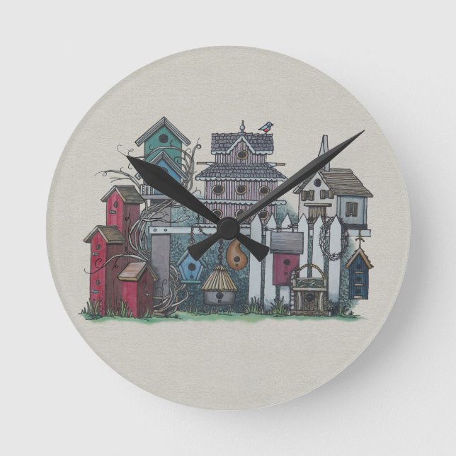 Birdhouse Collection Round Clock (Front)