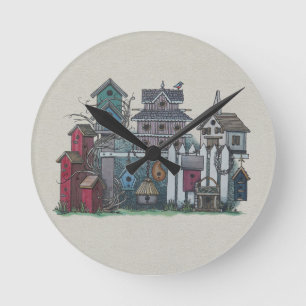 Birdhouse Collection Round Clock
