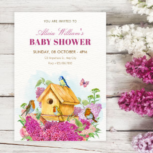 Birdhouse floral baby shower invitation