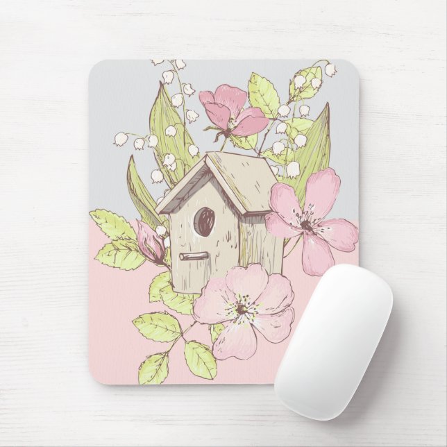 Birdhouse Floral Colorblock Mouse Mat (With Mouse)
