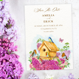 Birdhouse floral wedding save the date
