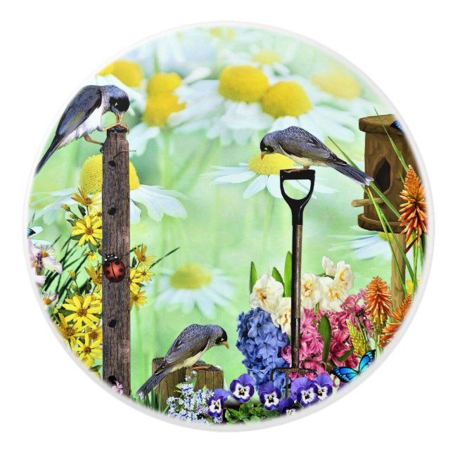Birdhouse Flower Garden Ceramic Knob (Front)