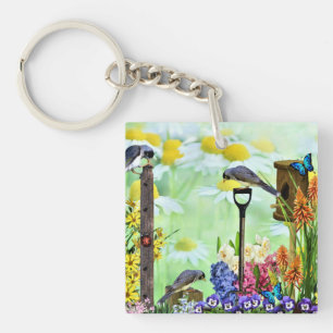 Birdhouse Flower Garden Key Ring