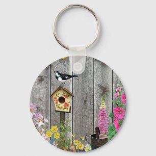 Birdhouse Flower Garden Key Ring